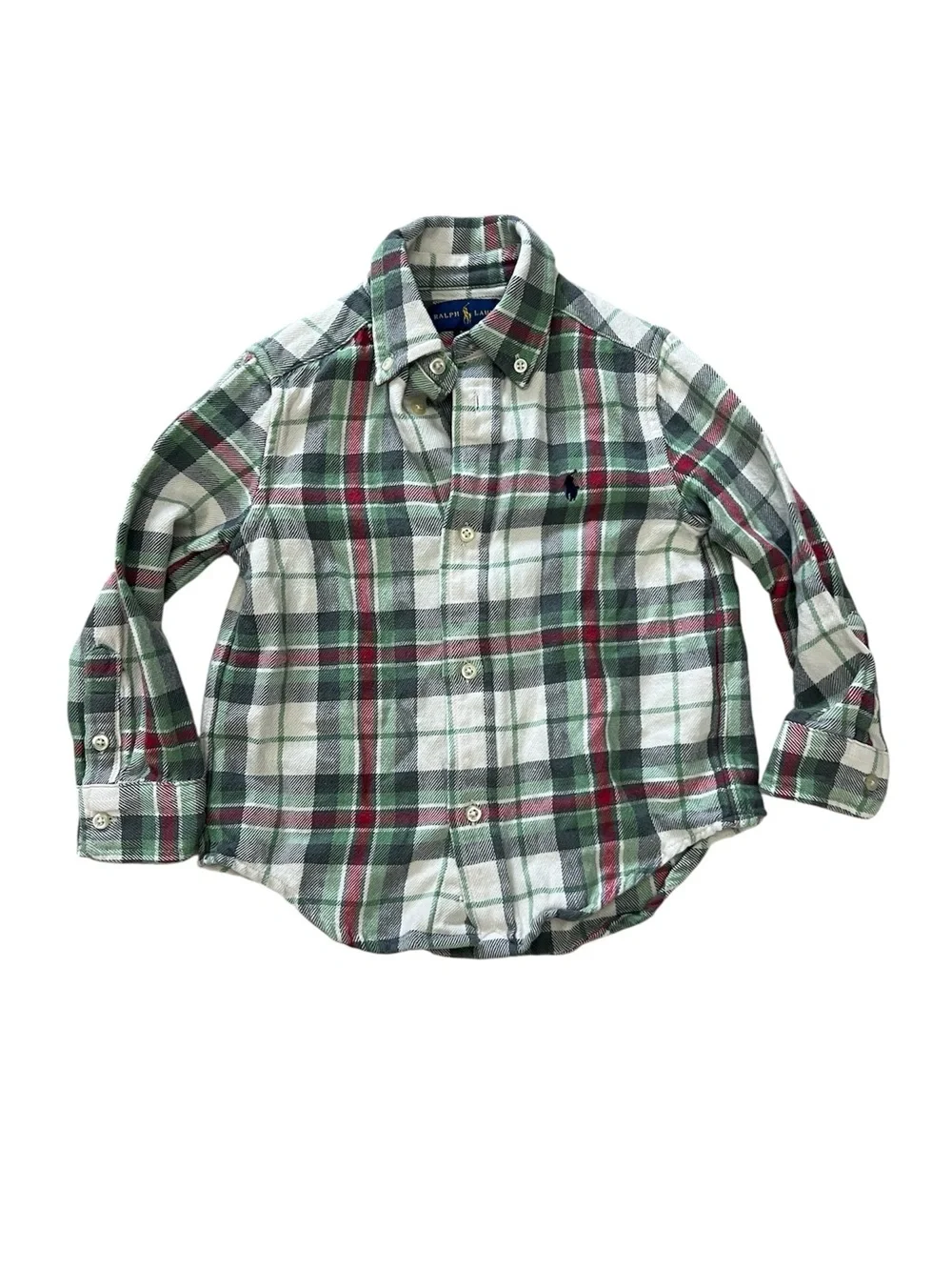 Ralph Lauren Kids Boys Green Plaid Collared Button-Up Shirt Preppy Size 3/3T